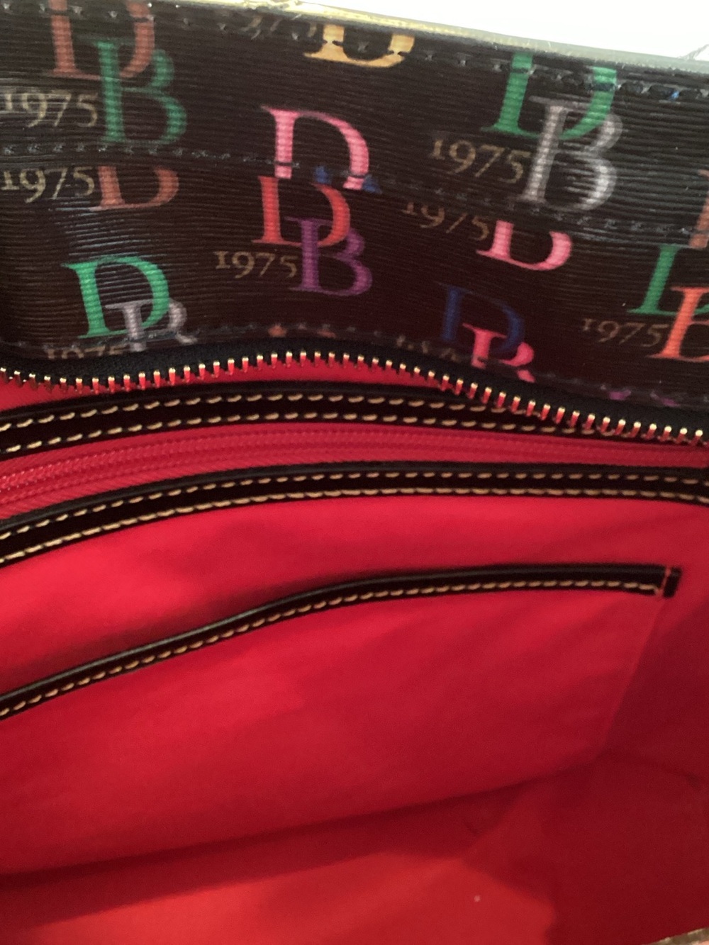 Dooney & Bourke Black Multicolor DB Logo Tote with Gold Plaque - Picture 5 of 6